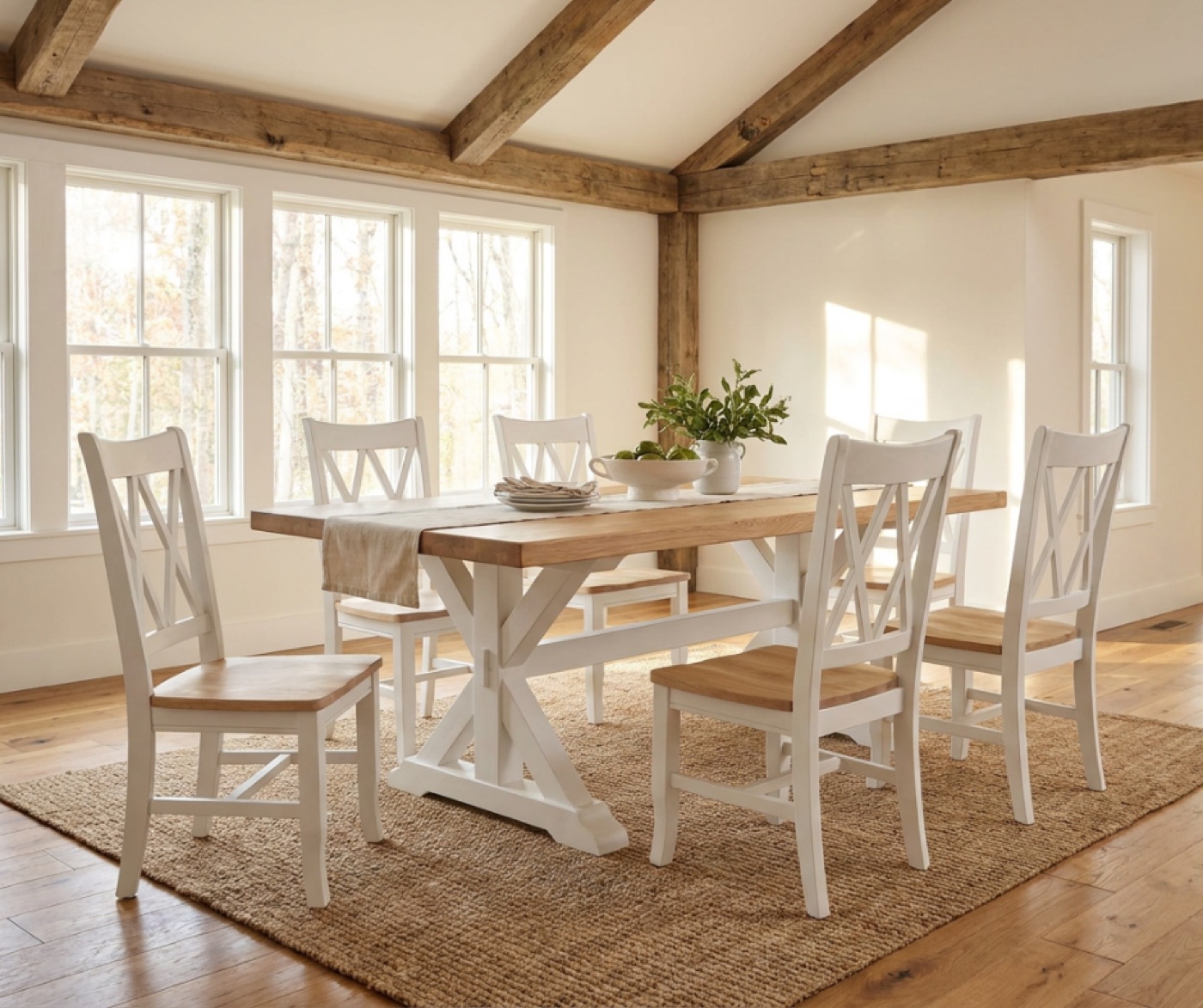 Farmhouse trestle table with X-frame base